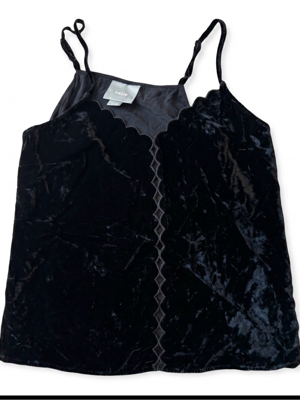 Maeve by Anthropologie Black Velvet Scalloped-Edge Cami Top size Small